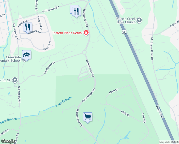 map of restaurants, bars, coffee shops, grocery stores, and more near 3900 Harkers Way in New Bern