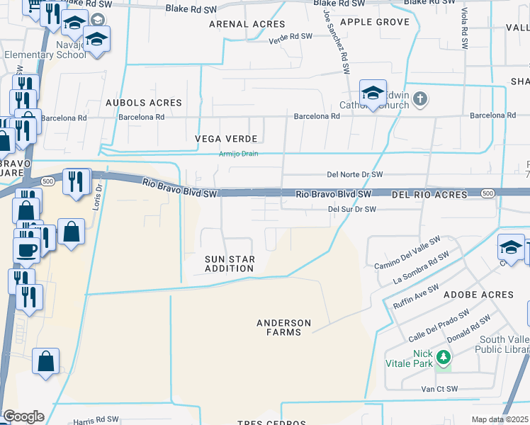 map of restaurants, bars, coffee shops, grocery stores, and more near in South Valley