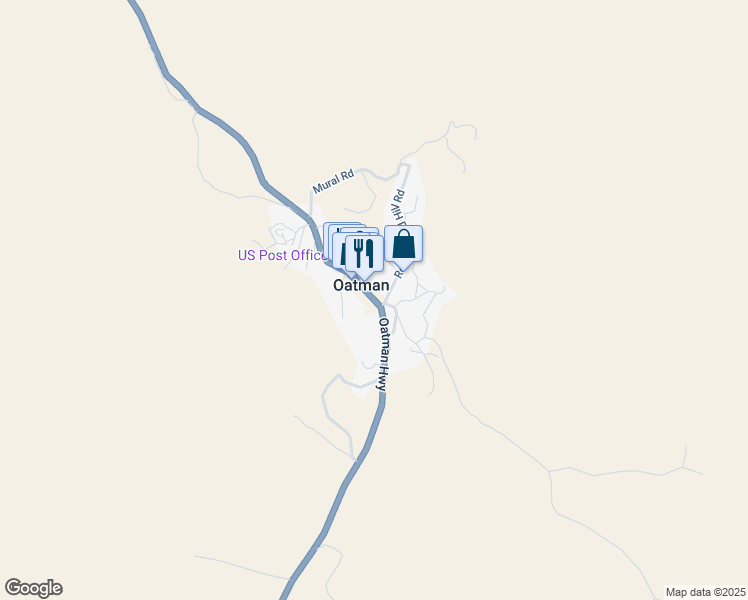 map of restaurants, bars, coffee shops, grocery stores, and more near Main Street in Oatman