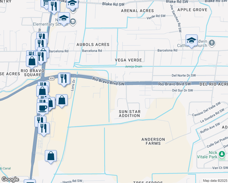 map of restaurants, bars, coffee shops, grocery stores, and more near 3002 Rio Bravo Boulevard Southwest in Albuquerque
