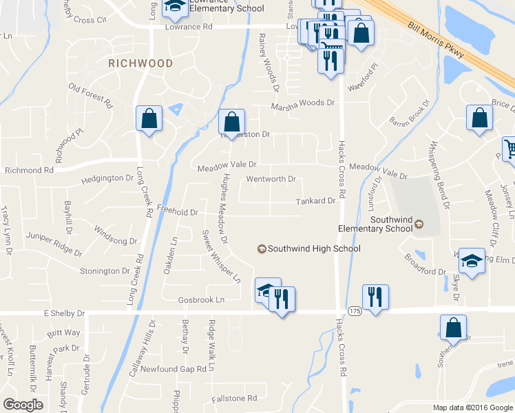 map of restaurants, bars, coffee shops, grocery stores, and more near 7869 Tankard Drive in Memphis