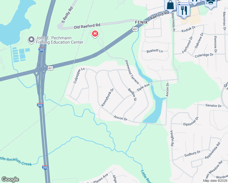 map of restaurants, bars, coffee shops, grocery stores, and more near 2078 Hidden Forge Drive in Fayetteville