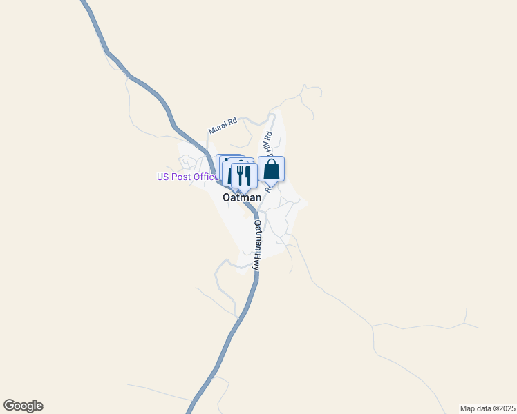 map of restaurants, bars, coffee shops, grocery stores, and more near Main Street in Oatman