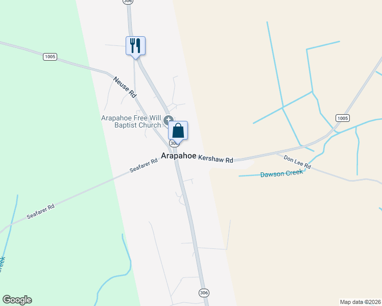 map of restaurants, bars, coffee shops, grocery stores, and more near 7682 Kershaw Road in Arapahoe