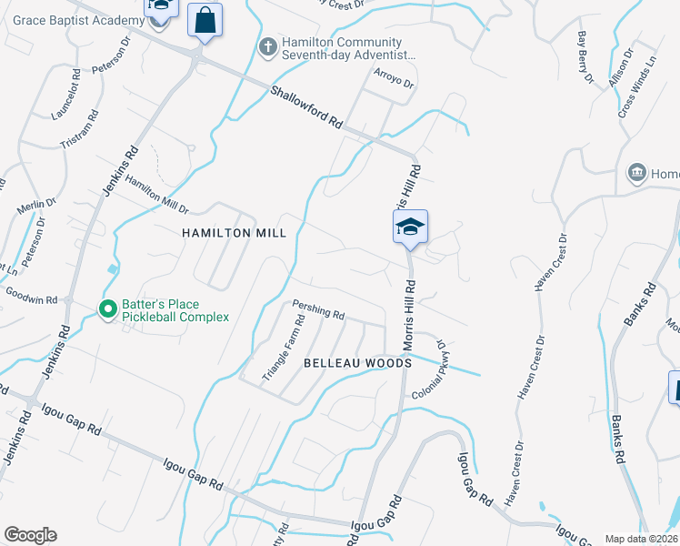 map of restaurants, bars, coffee shops, grocery stores, and more near 8500 Brandermill Lane in Chattanooga