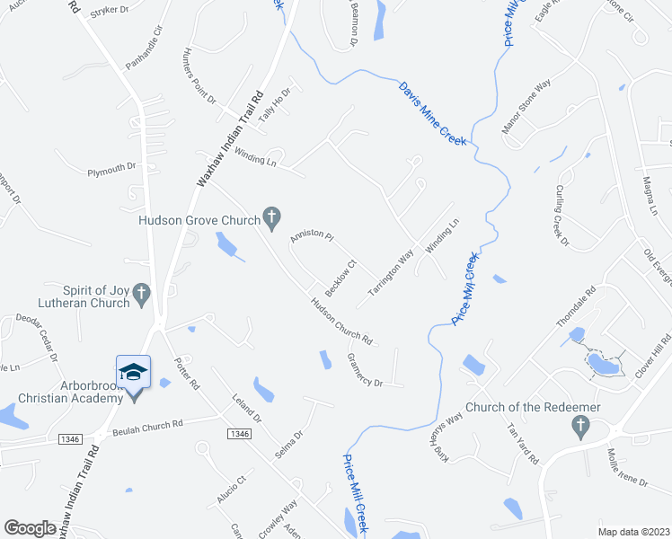 map of restaurants, bars, coffee shops, grocery stores, and more near 1405 Becklow Court in Indian Trail