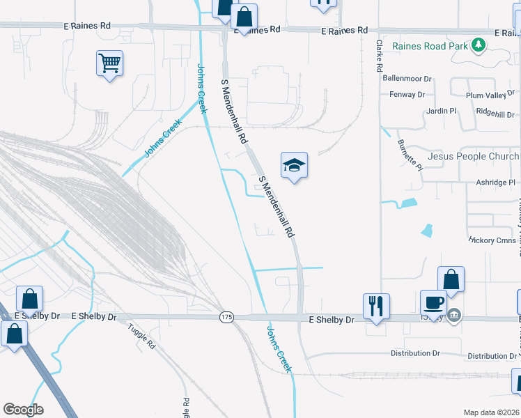 map of restaurants, bars, coffee shops, grocery stores, and more near 4495 South Mendenhall Road in Memphis