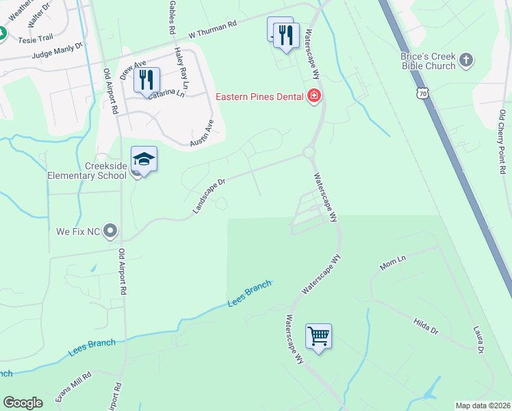 map of restaurants, bars, coffee shops, grocery stores, and more near 4024 Reunion Pointe Lane in New Bern