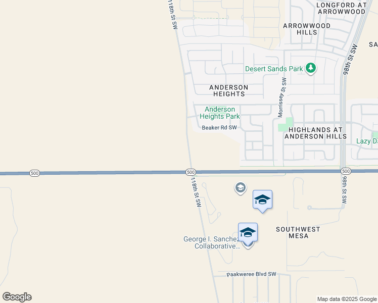 map of restaurants, bars, coffee shops, grocery stores, and more near 118th Street Southwest in Albuquerque