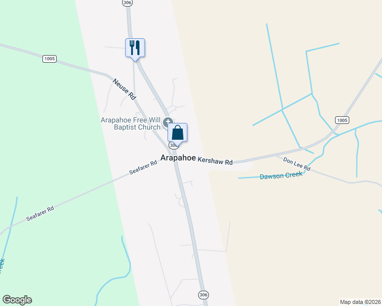 map of restaurants, bars, coffee shops, grocery stores, and more near 7682 Kershaw Road in Arapahoe