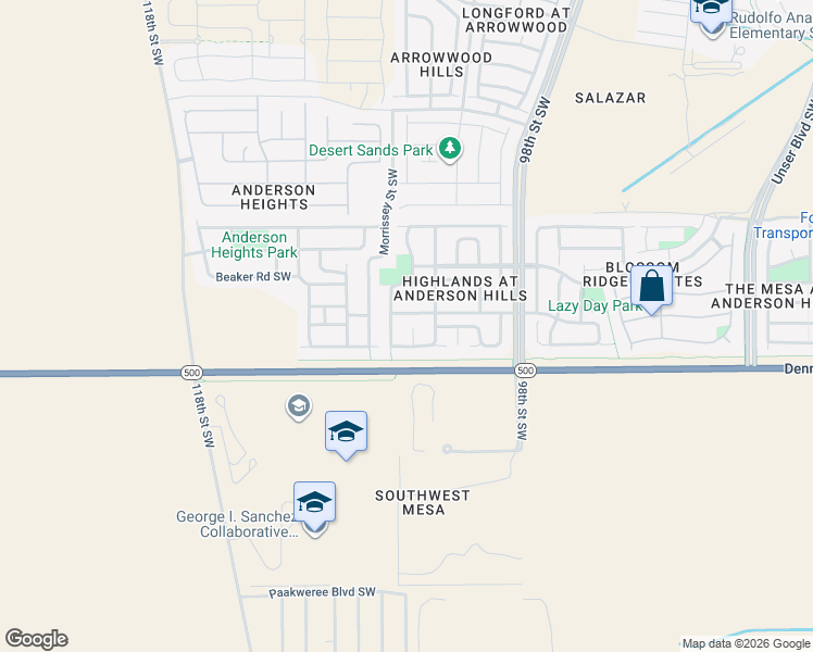 map of restaurants, bars, coffee shops, grocery stores, and more near 3305 Rio Canon Court Southwest in Albuquerque