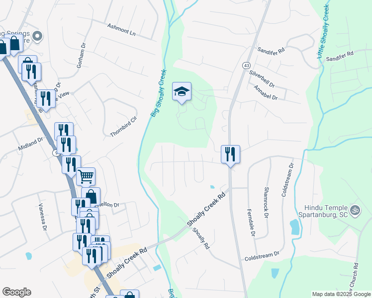 map of restaurants, bars, coffee shops, grocery stores, and more near 529 Tilgate Court in Boiling Springs