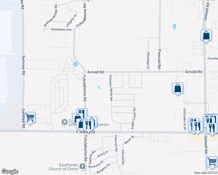 map of restaurants, bars, coffee shops, grocery stores, and more near 4466 Sumners Wells Road in Memphis