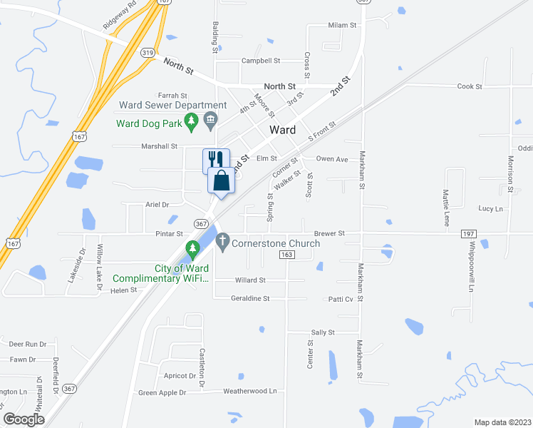 map of restaurants, bars, coffee shops, grocery stores, and more near 103 Spring Street in Ward