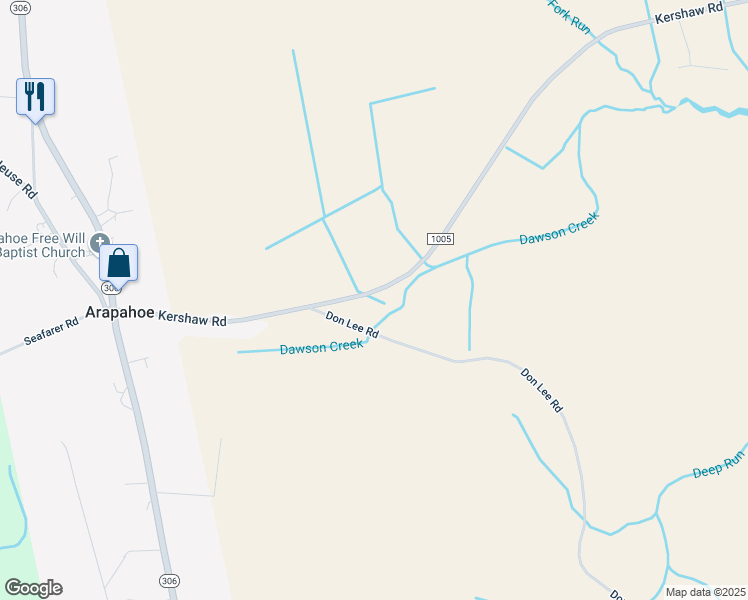 map of restaurants, bars, coffee shops, grocery stores, and more near 7103 Kershaw Road in Arapahoe