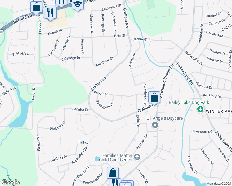 map of restaurants, bars, coffee shops, grocery stores, and more near 6514 People Street in Fayetteville