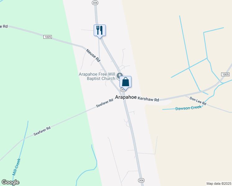 map of restaurants, bars, coffee shops, grocery stores, and more near 24 Seafarer Road in Arapahoe