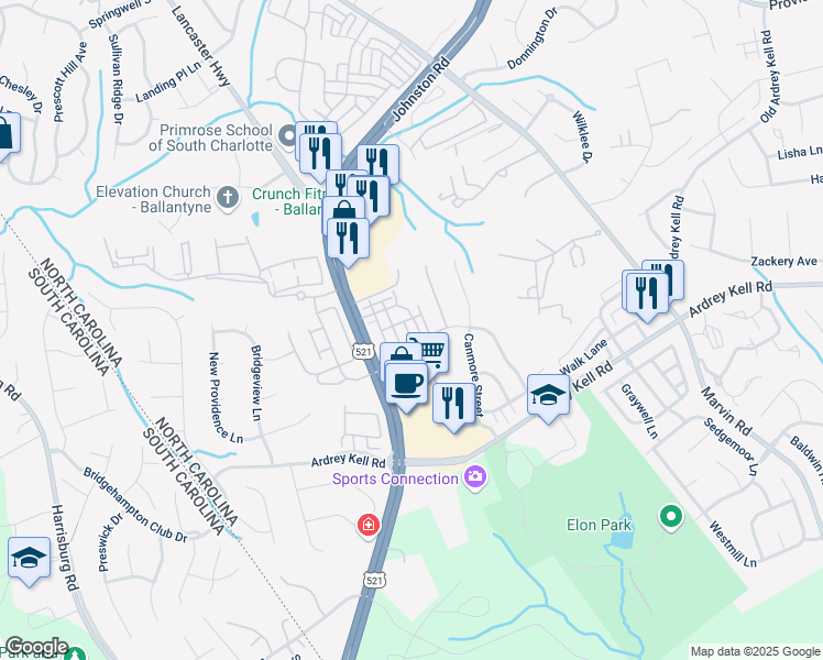 map of restaurants, bars, coffee shops, grocery stores, and more near 11324 Buchanan Brake Lane in Charlotte