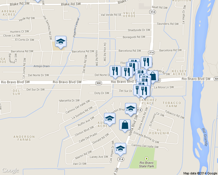 map of restaurants, bars, coffee shops, grocery stores, and more near 1804 Sausalito Drive Southwest in Albuquerque