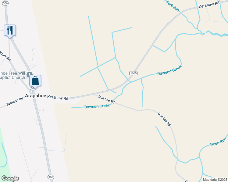 map of restaurants, bars, coffee shops, grocery stores, and more near 7103 Kershaw Road in Arapahoe