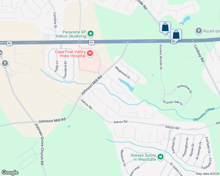 map of restaurants, bars, coffee shops, grocery stores, and more near 155 Ladden Lane in Raeford