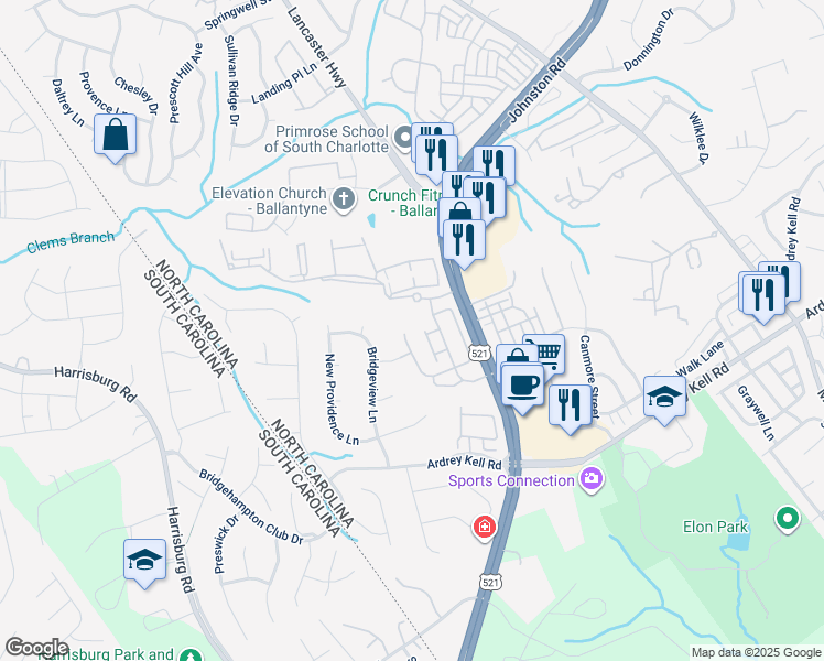 map of restaurants, bars, coffee shops, grocery stores, and more near 11511 Elizabeth Madison Court in Charlotte