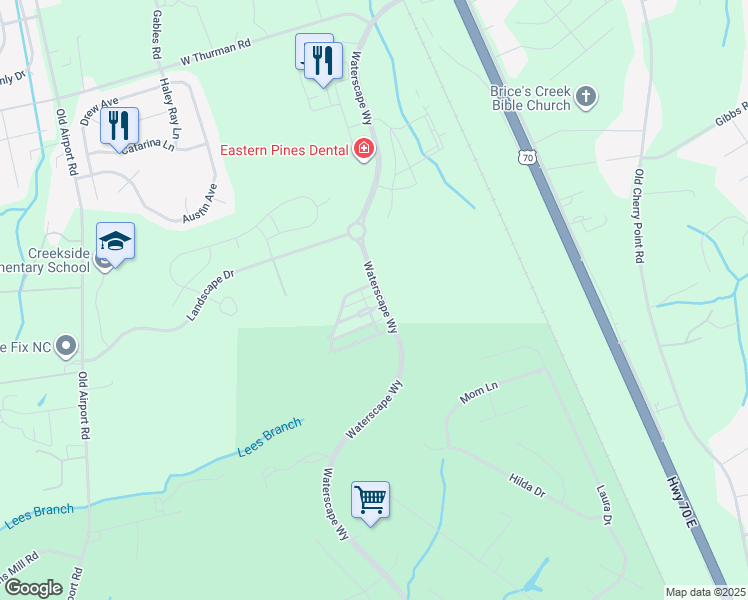 map of restaurants, bars, coffee shops, grocery stores, and more near 3900 Harkers Way in New Bern