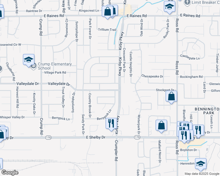 map of restaurants, bars, coffee shops, grocery stores, and more near 6401 Golden Park Drive in Memphis