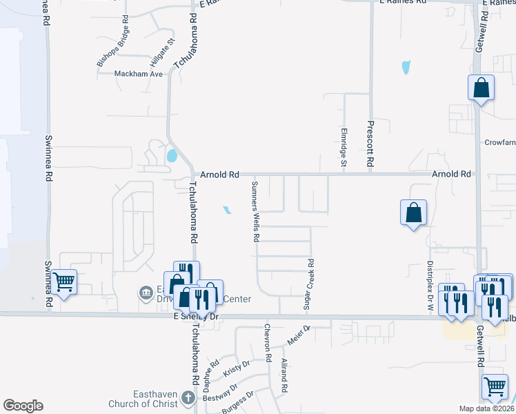 map of restaurants, bars, coffee shops, grocery stores, and more near 4466 Sumners Wells Road in Memphis