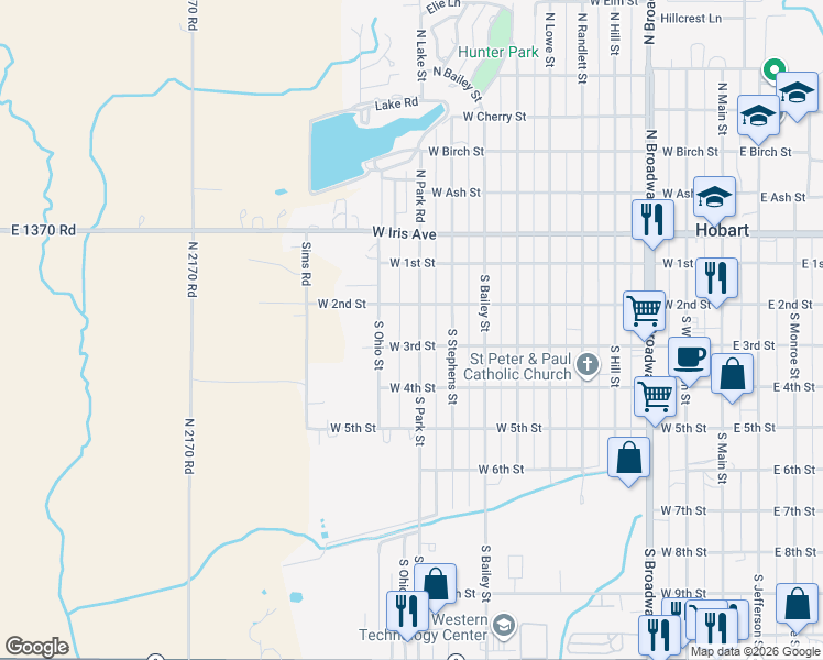 map of restaurants, bars, coffee shops, grocery stores, and more near 215 South Park Road in Hobart