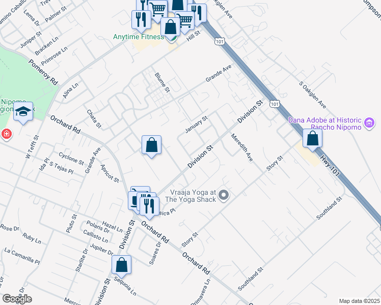 map of restaurants, bars, coffee shops, grocery stores, and more near 483 Violet Avenue in Nipomo