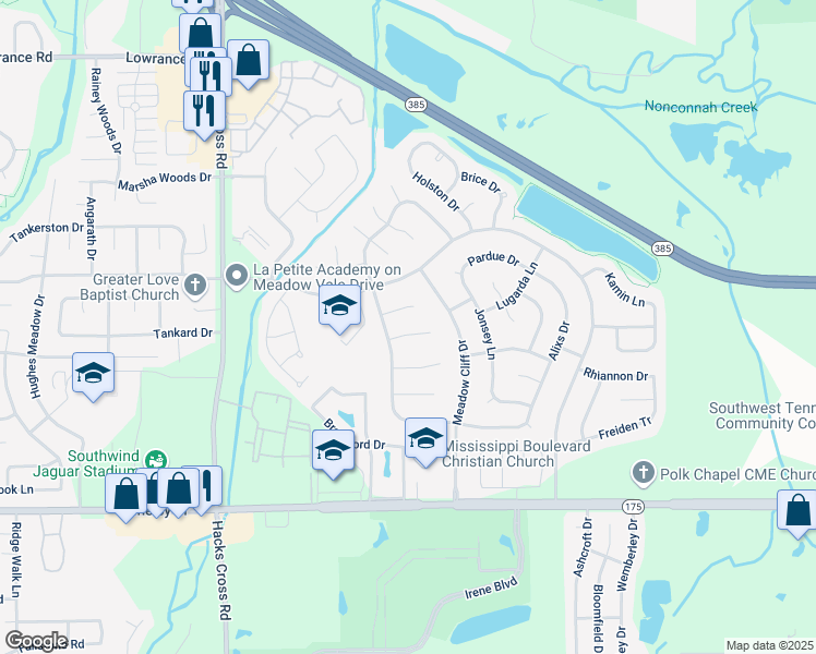map of restaurants, bars, coffee shops, grocery stores, and more near 8244 Post Creek Cove in Memphis