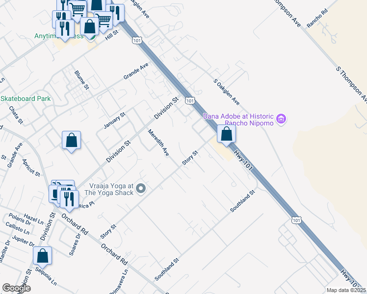 map of restaurants, bars, coffee shops, grocery stores, and more near 577 Belanger Drive in Nipomo