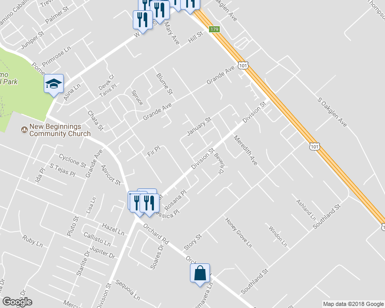 map of restaurants, bars, coffee shops, grocery stores, and more near 483 Violet Avenue in Nipomo
