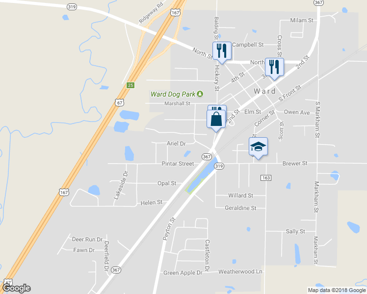 map of restaurants, bars, coffee shops, grocery stores, and more near 11 Ariel Drive in Ward