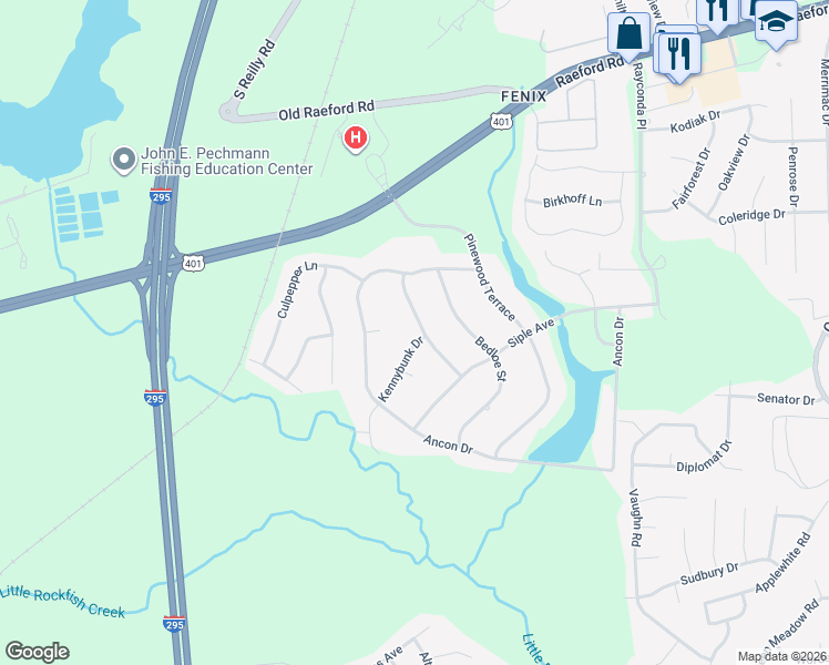 map of restaurants, bars, coffee shops, grocery stores, and more near 2078 Hidden Forge Drive in Fayetteville