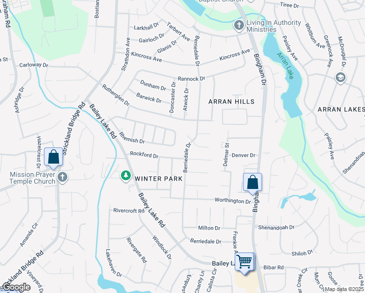 map of restaurants, bars, coffee shops, grocery stores, and more near 1630 Berriedale Drive in Fayetteville