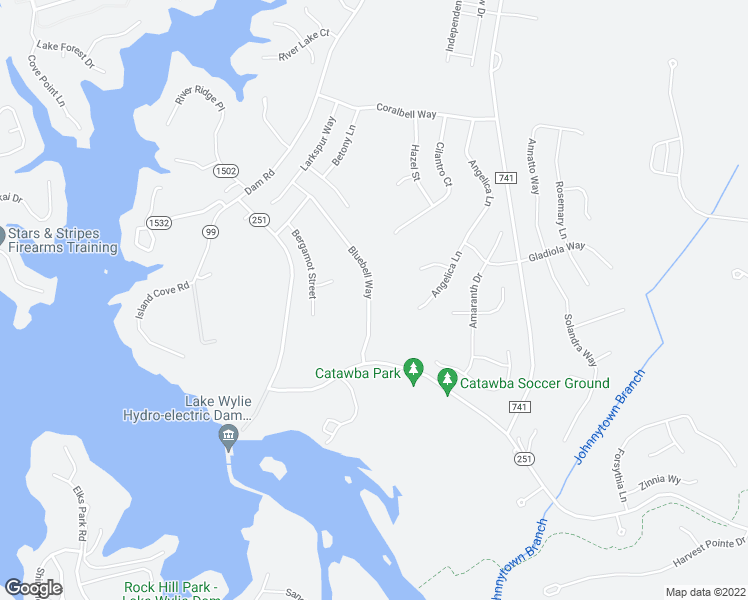 map of restaurants, bars, coffee shops, grocery stores, and more near 2166 Bluebell Way in Tega Cay