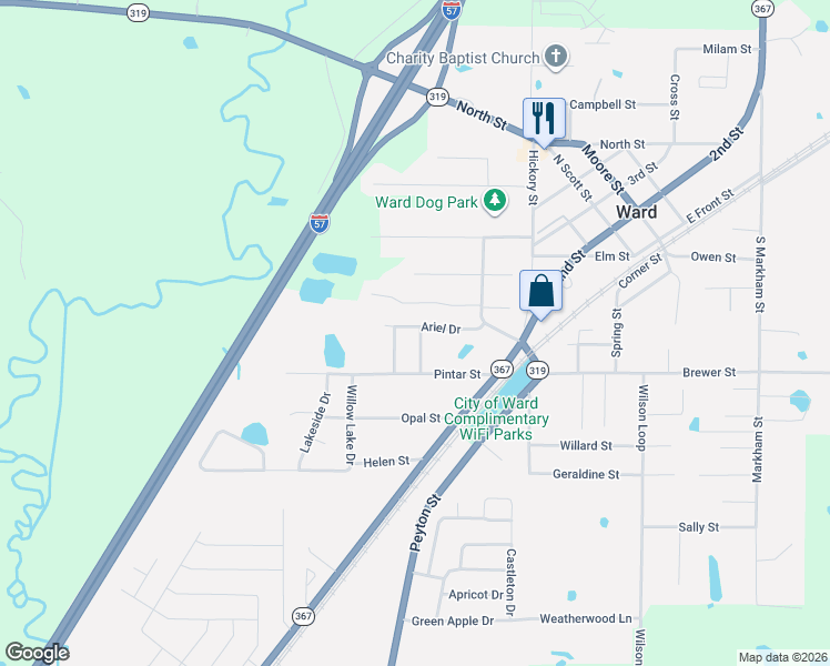 map of restaurants, bars, coffee shops, grocery stores, and more near 10 Brittani Street in Ward