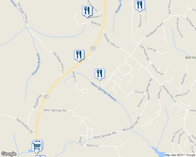 map of restaurants, bars, coffee shops, grocery stores, and more near 120 Shadowbrook Circle in Counce