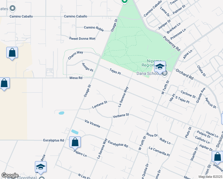 map of restaurants, bars, coffee shops, grocery stores, and more near 395 Mesa Road in Nipomo