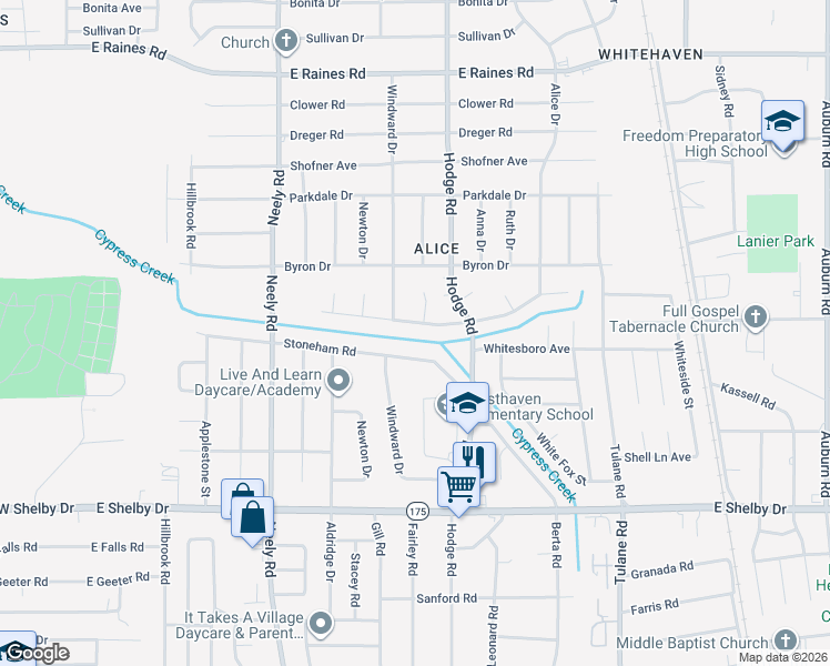 map of restaurants, bars, coffee shops, grocery stores, and more near 393 Whiteville Avenue in Memphis