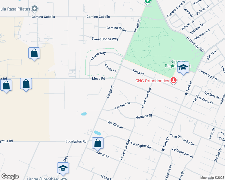 map of restaurants, bars, coffee shops, grocery stores, and more near 1135 Osage Street in Nipomo