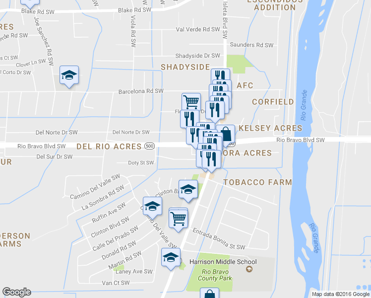 map of restaurants, bars, coffee shops, grocery stores, and more near 1714 Rio Bravo Boulevard Southwest in Albuquerque
