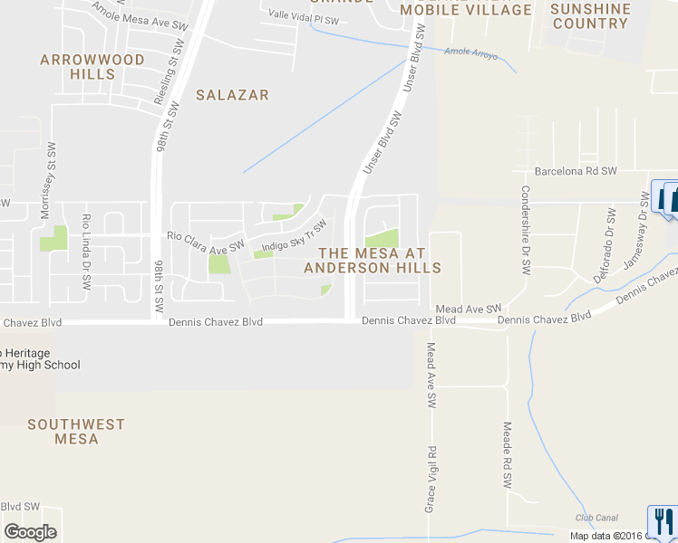 map of restaurants, bars, coffee shops, grocery stores, and more near 3320 Crimson Rose Lane Southwest in Albuquerque