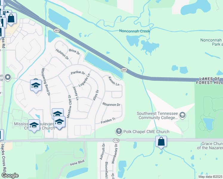 map of restaurants, bars, coffee shops, grocery stores, and more near 8480 Owlswick Lane in Memphis