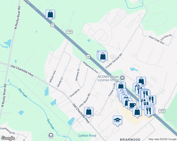 map of restaurants, bars, coffee shops, grocery stores, and more near 2010 Overhill Drive in Monroe