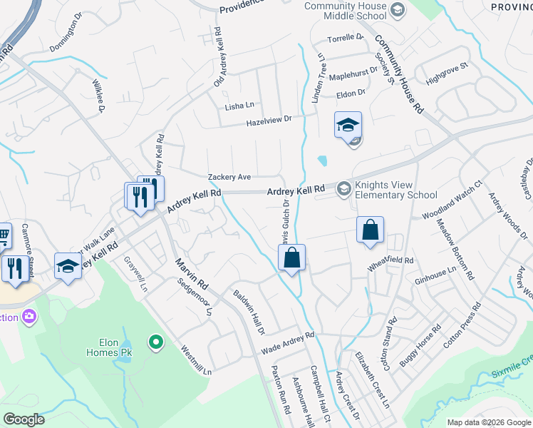 map of restaurants, bars, coffee shops, grocery stores, and more near 9925 Empire Woods Court in Charlotte