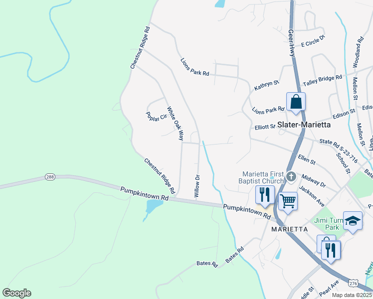 map of restaurants, bars, coffee shops, grocery stores, and more near 324 White Oak Way in Slater-Marietta