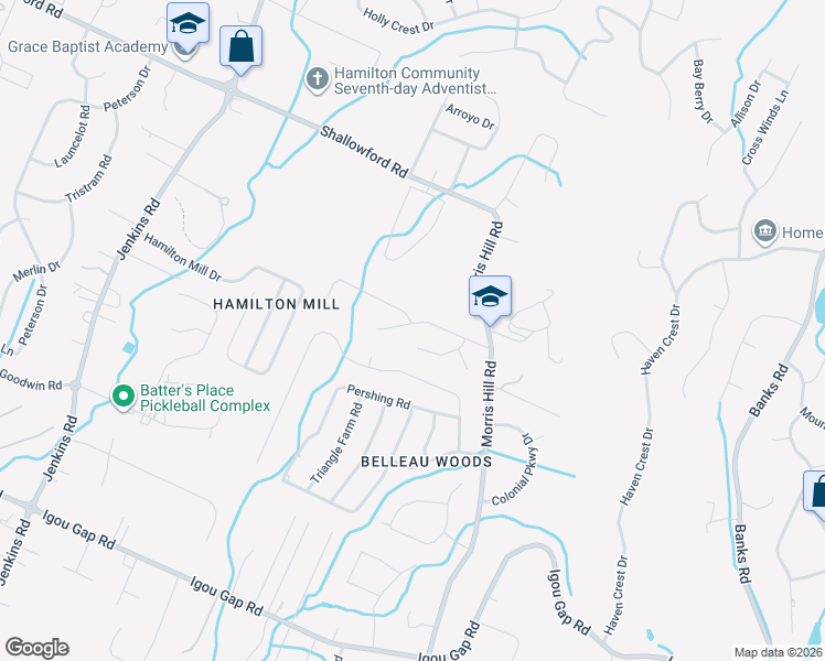 map of restaurants, bars, coffee shops, grocery stores, and more near 8500 Brandermill Lane in Chattanooga